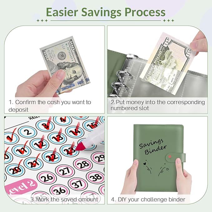 Sooez 100 Envelopes Money Saving Challenge, Savings Challenges Book with Envelopes, Flexible Saving $5050, $2600, $300, Savings Binder with 100 Pocket Pre-Number & Reusable Laminated Tracker