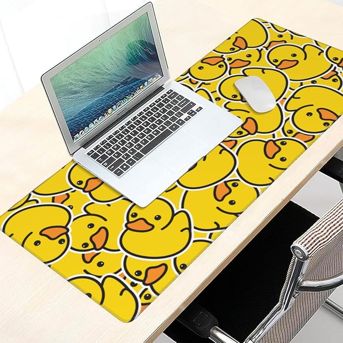 Cute Rubber Ducks Mouse Pads XXL Extended Mousepad with Stitched Edges Yellow Cartoon Ducky Non-Slip Rubber Base Computer Keyboard Pad Desk Mat for Home Office Desk Decor, 35.4" X 15.7"