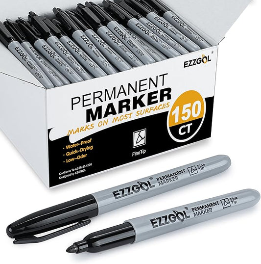 Permanent Markers Bulk, 150 Pack Fine Tip Black Permanent Markers, Waterproof Markers, Premium Smear Proof Pens, Quick Drying, Office Supplies for School, Office, Home