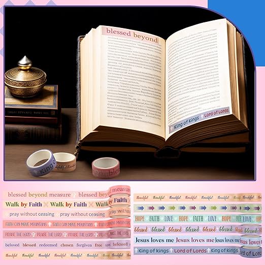 Janlaugh 24 Rolls Christian Washi Tape Gifts Bulk Religious Inspirational Scripture Prayer Supplies Bible Verse Tape for Bible Study Journaling Crafting Valentine's Day Women Gifts