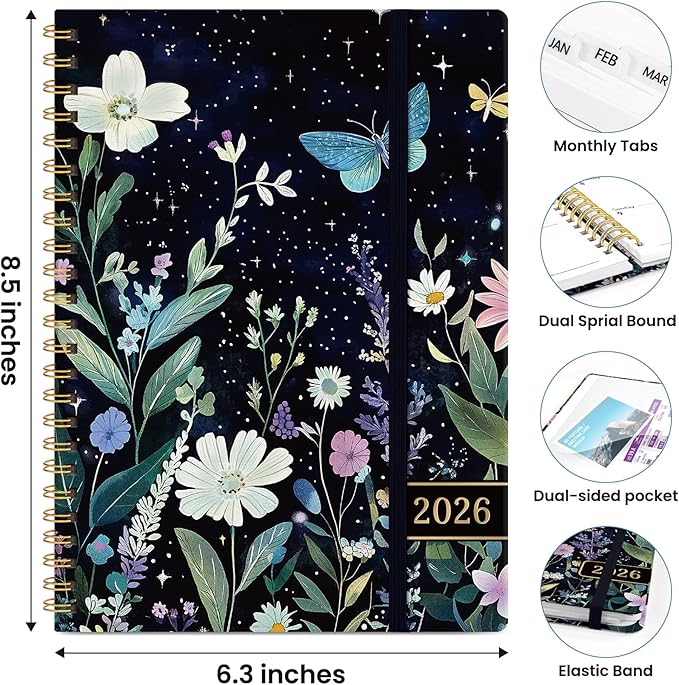 2026 Planner, Weekly and Monthly Planner for Women, January 2026 to December 2026, Pretty Hardcover 2026 Calendar Planner Book with Tabs, Inner Pocket, Spiral Bound, Perfect Office Home School Supplies -6.3" x 8.5", Celestial