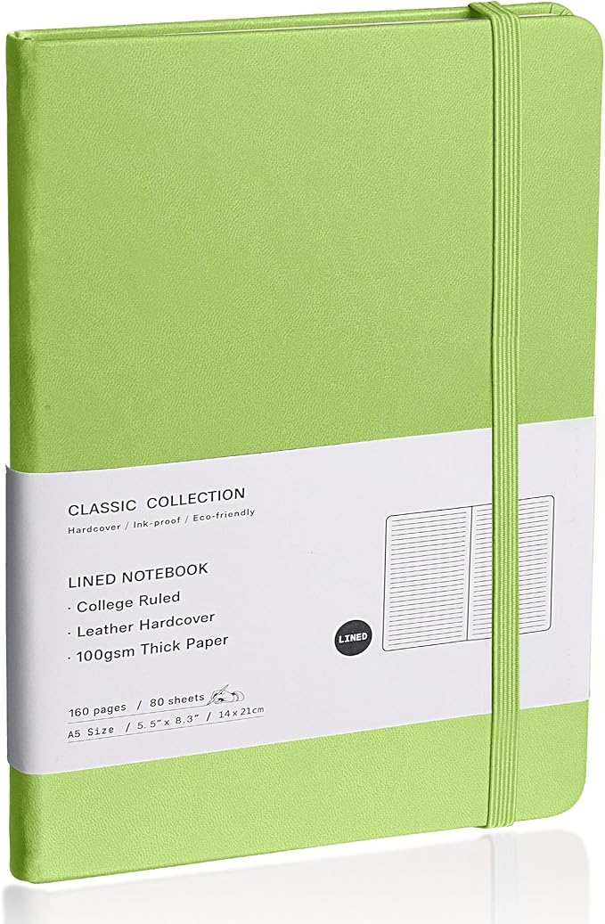 Lined Journal Notebook – Hardcover Notebook for Men & Women – Journals for Writing, Work, School, Home & Daily Notes, 160 Pages – Medium A5, 5.7"x8", 100 gsm Thick Paper (Grass Green)