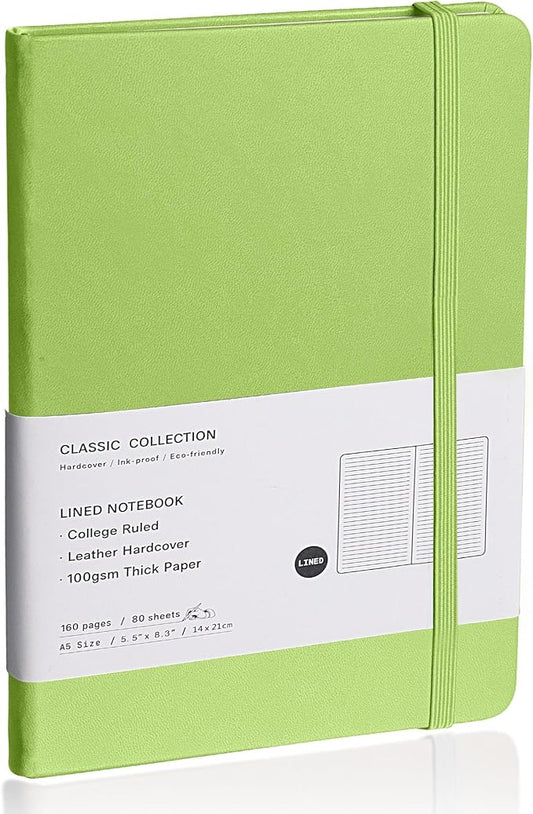 Lined Journal Notebook – Hardcover Notebook for Men & Women – Journals for Writing, Work, School, Home & Daily Notes, 160 Pages – Medium A5, 5.7"x8", 100 gsm Thick Paper (Grass Green)