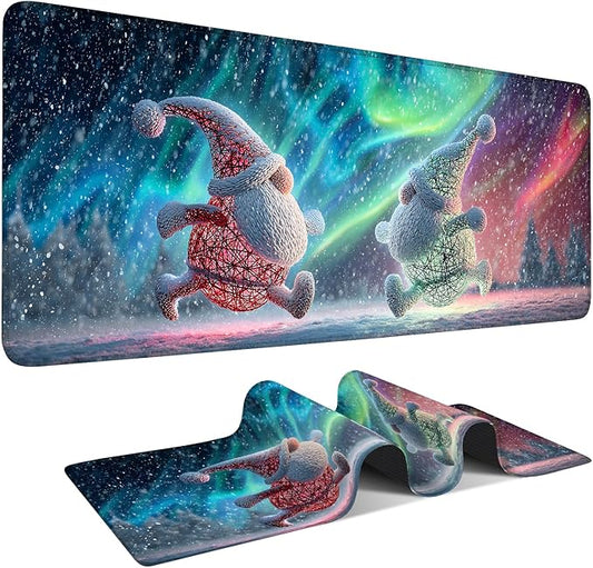 Gnome Christmas Extended Mouse Pad XL 31.5"x11.8" – Festive Holiday Desk Mat – Non-Slip Rubber Base, Stitched Edges