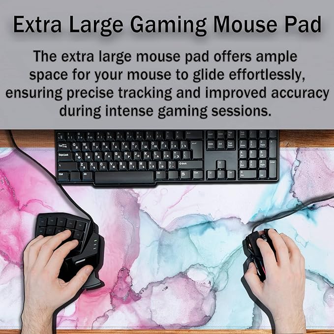 Big Mouse Pad - Colorful Gaming Mousepad, Non-Slip Rubber Base, Waterproof with Stitched Edges, 35.4" X 15.7" for Game Office