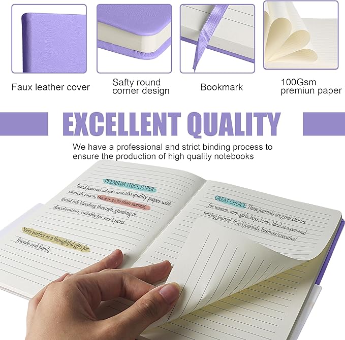 Lined Journal Notebook, 6Pack Hardcover Notebook for Men & Women – Journals for Writing, Work, School, Home & Daily Notes, 160 Pages – Medium A5, 5.7"x8", 100 gsm Thick Paper (Mauve)