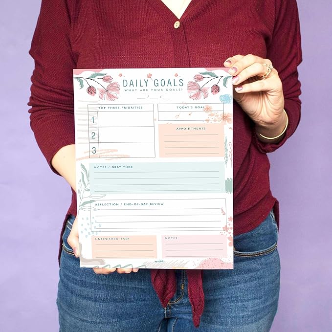 Daily Goals, Gratitude List, Planner, Do List Organiser, Personal Planner Journal, 8.25 x 11.25 Inches, 53 Pages