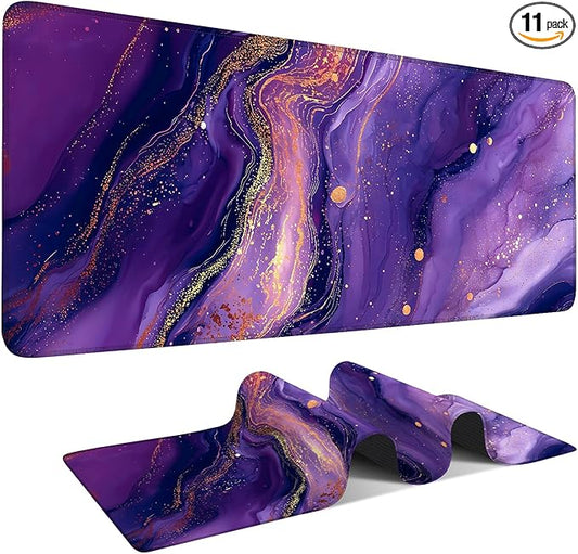 Purple Extended Gaming Mouse Pad 31.5x11.8inches Large Desk Mat Anti-Slip Rubber Base & Durable Stitched Edges for Gamers Smooth Mouse Writing Surface for Desk Office/Home