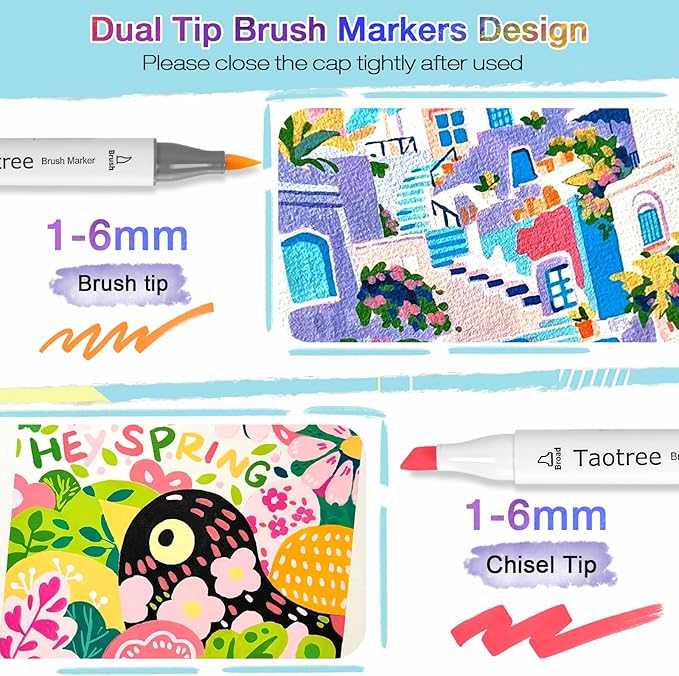 Taotree Alcohol Brush Markers Art Supplies, 121 Colors Dual Tip Art Coloring Markers Pens, Brush & Chisel Tip Sketch Pens, Drawing Supplies Gift for Artist Adult Coloring Book Painting, Sketching