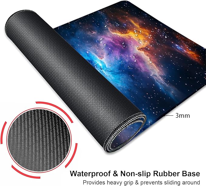 Space Universe Nebula Galaxy Large Mouse Pad, Desk Mat Computer Keyboard Pad Non-Slip Rubber Base Waterproof with Stitched Edges for Laptop Gaming, Office & Home 31.5 x 11.8 Inch (XL-19)