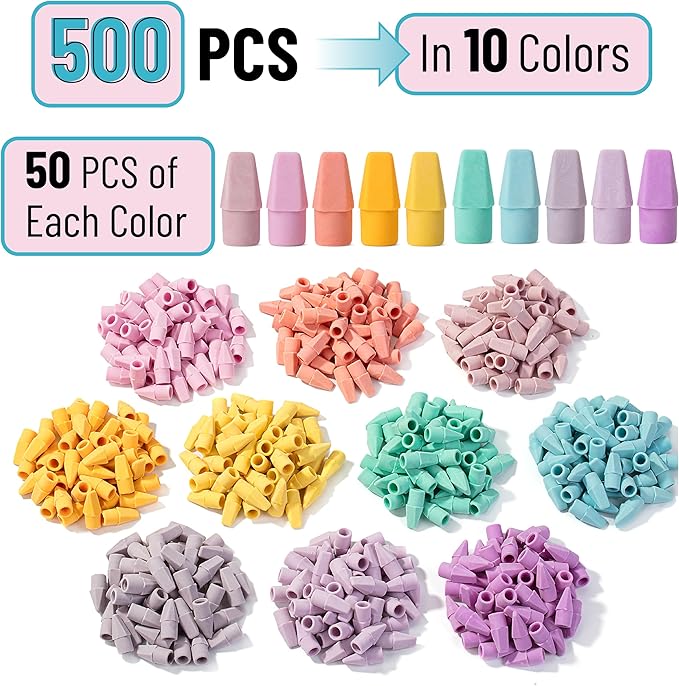Mr. Pen- Pencil Erasers Toppers Bulk, 500 Pack, Colorful, Latex Free, No Smudge, Mr Pen Erasers for Pencils