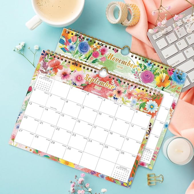 Calendar 2026-18 Monthly Wall Calendar, January 2026 - June 2027, 8.5" x 11", Calendar 2026-2027 with Twin-Wire Binding, Hanging Hook, Blocks and Julian Dates (Watercolor Wall Calendar)