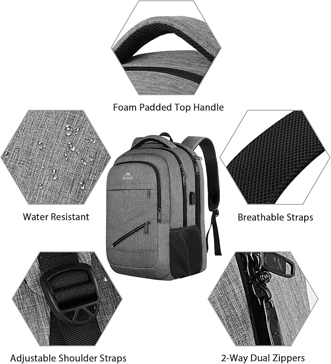 MATEIN Laptop Backpack 15.6 Inch, 20 L Personal Item Bag Airport Approved, Water Resistant Work Commute Computer Backpack with TSA Laptop Compartment, Gifts for Women Men, Grey