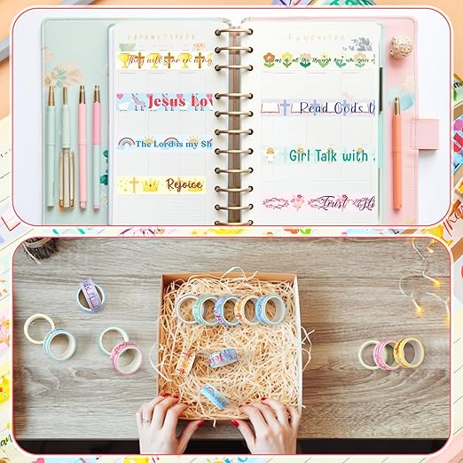 Janlaugh 24 Rolls Christian Washi Tape for Bible Journaling Gifts Bulk Religious Inspirational Scripture Supplies Cute Floral Bible Verse Washi Tape for Study Crafting Spring Easter Gifts Favors