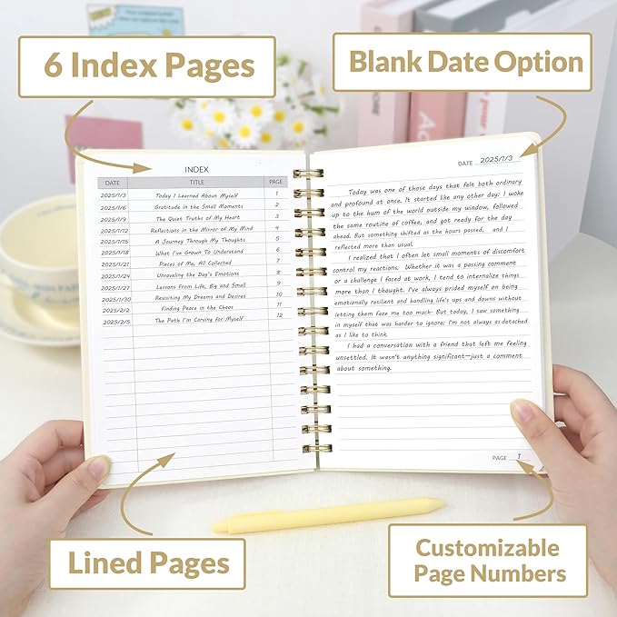 SUNEE Journaling Notebooks, A5 Lined Spiral Notebook for Women, 146 Pages College Ruled Hardcover Notebook for Work, Note Taking, Journaling and Office School Supplies, A5 - Beige