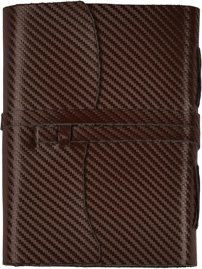 LEATHER VILLAGE Carbon Fiber Genuine Leather Bound Journal - 7'' x 5'', 220 Pages - Vintage Blank Paper Diary for Writing, Drawing, Sketchbook, and Travel Notebook - Ideal for Women and Men- Brown