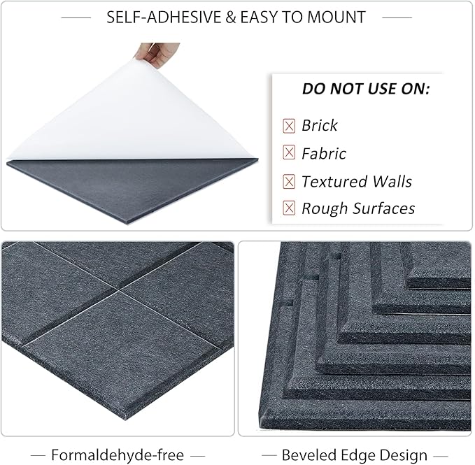 BXI Felt Bulletin Board - 12 X 12 X 3/8 Inches 6 Pcs Self-Adhesive Poster Cork Board with 30 Push Pins, Thick Pin Tiles Display Vision Board, Photo Picture Panels for Home Office Classroom Walls