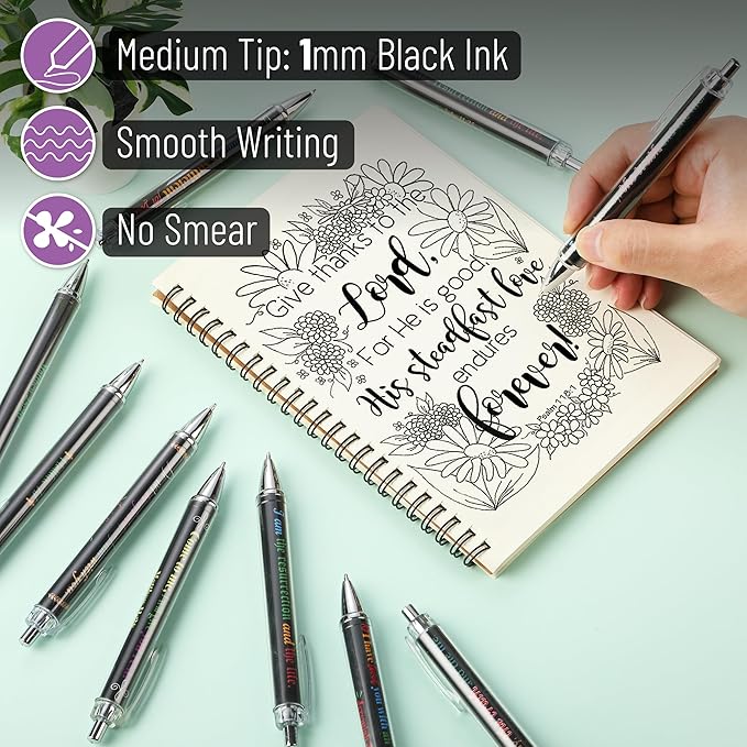 Mr. Pen- Christian Pen Set, 50 Pack, Black Ink, Bible Verse Pens Bulk, for Women Men, Black Style