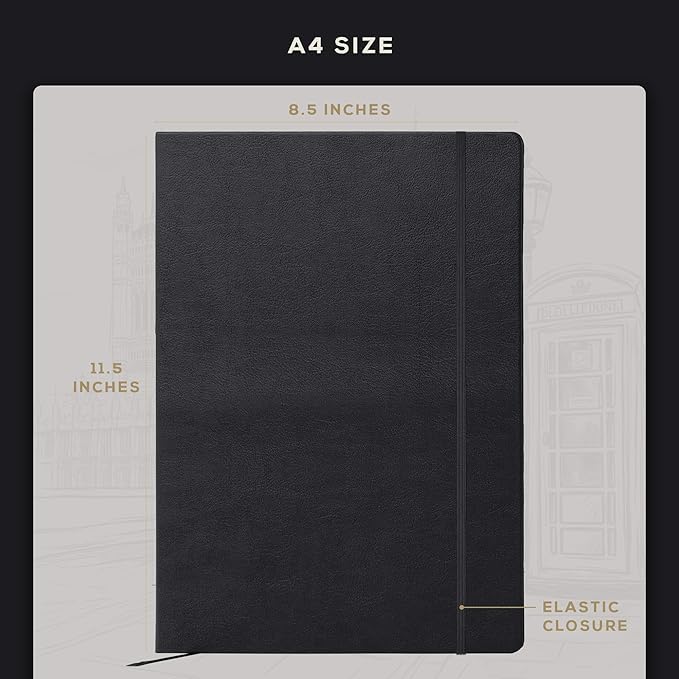 BEECHMORE BOOKS Large Lined Journal Notebook, 8.5" x 11.5" (A4) Hardcover Vegan Leather Executive Diary for Work, Thick 120gsm Paper, Lay-Flat Binding, Gift Box
