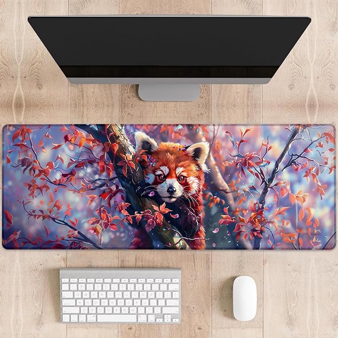 Red Panda Gaming Mouse Pad, Large Desk Mat for Computer, Extended Keyboard Laptop Mouse Pads, 31.5×11.8in Non Slip Rubber Mousepad for Office Decor Gifts(color10)
