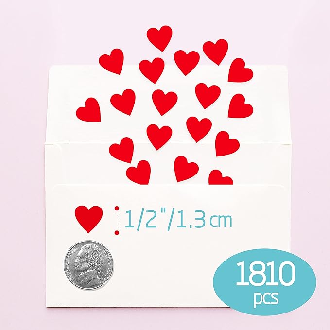 1810 PCS Heart-Shaped Red Stickers, Permanent Love Labels on 10 Sheets for Party Favors, Invitation Seals, Gift Packaging, Boxes and Bags (1/2” in Diameter)