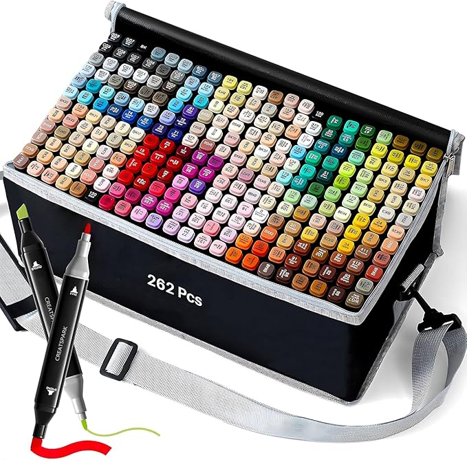 Alcohol Markers 262 Colors with Base Dual Tip Art Drawing Markers for Anime Sketch Illustrations - Refillable