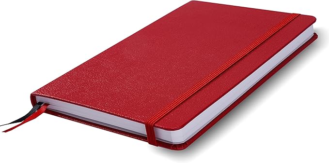 Minimalism Art, Premium Hard Cover Notebook Journal, Classic 5" x 8.3", 122 Numbered Pages, Gusseted Pocket, Ribbon Bookmark, Extra Thick Ink-Proof Paper 120gsm, San Francisco (Ruled, Red)