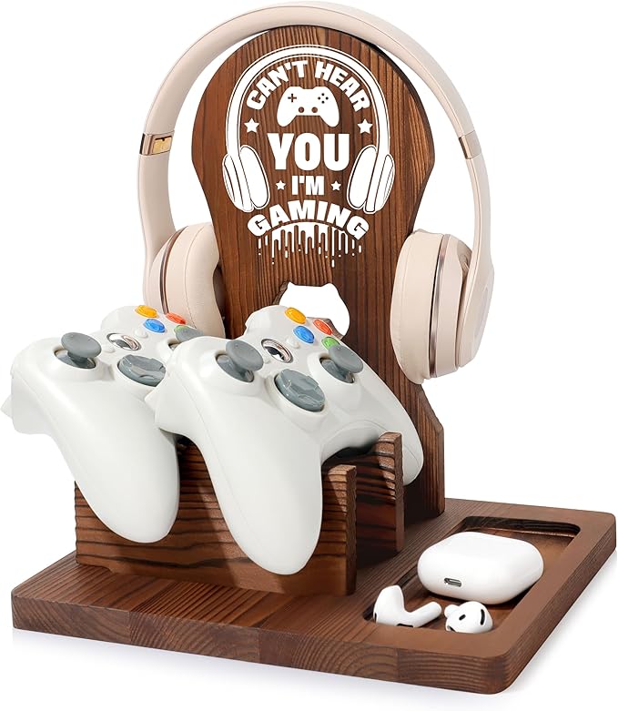 Valentine Gamer Gifts for Teen Boy, Gamer Accessories Stuff, Gaming Gifts for Son, Boyfriend, Husband, Wooden Headphone Stand