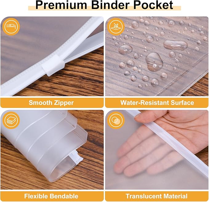 Antner 50pcs A6 Binder Pockets 6-Hole Budget Binder Inserts Cash Stuffing Envelopes for Budgeting, White Zipper Pouch Folders Loose Leaf Filling Bags Money Organizer for A6 6-Ring Planners and Binders