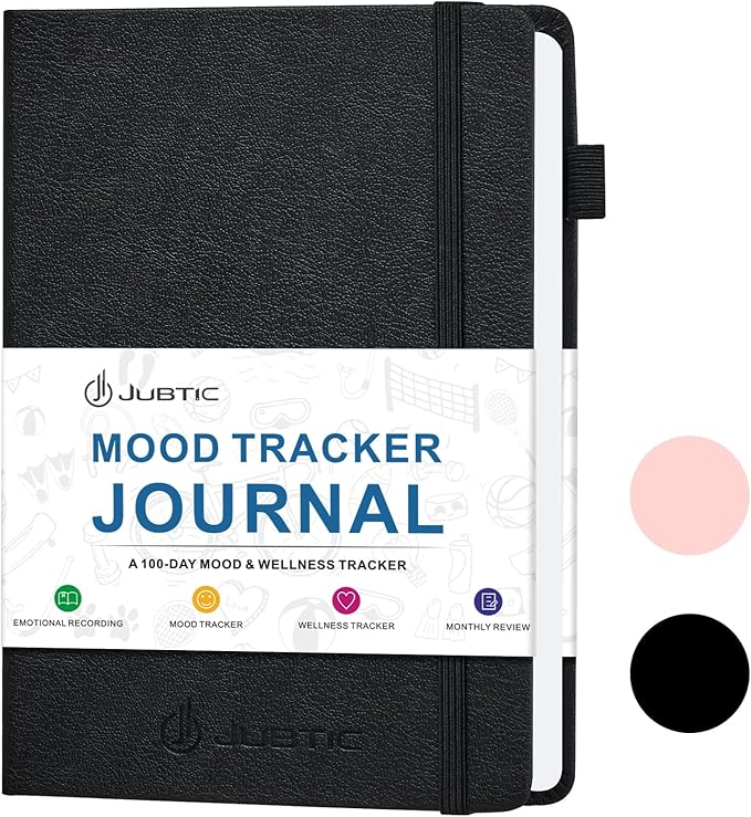 JUBTIC Mood Tracker Journal, Mental Health Journal for Women, 100-Day Self Care & Anxiety Journal with Wellness Tracker and Monthly Reflection, ADHD Planner to Practice Positive Thinking, Black