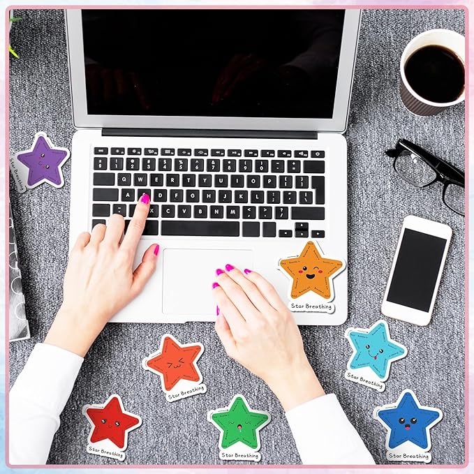 Crtiin 100 Pcs Sensory Strips Anxiety Calm Mindfulness Stickers Fidget Stress Breathing Sensory Sticker Different Textures Rough Tactile Tape for Mental Health Adults Desk Anxiety Relief(Star)