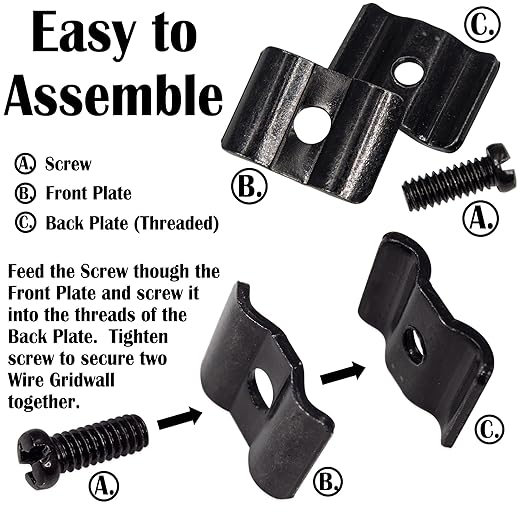 Gridwall Joining Clips Connectors for Wire Grid Panels and Grid Wall - 20 Pack (Black)