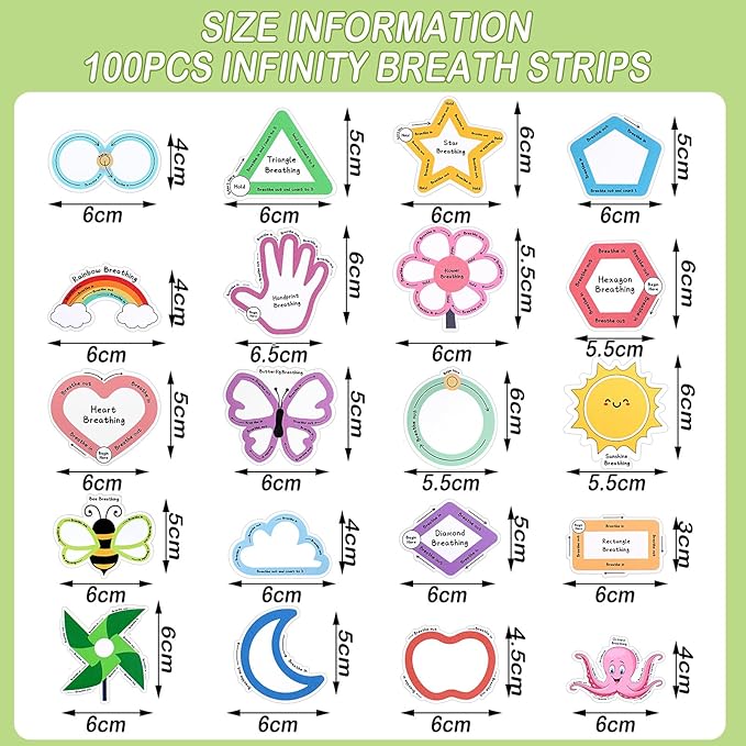 Crtiin 100 Pack Sensory Strips Anxiety Mindfulness Breath Calm Stickers Adhesive Texture Rough Tactile Fidget Tape for Mental Health Relief Anti Stress Stickers(Lovely)