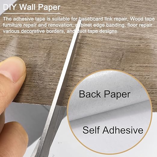 uxcell Wood Grain Tape, 4.72" x33 Ft Wall Paper Border Sticker Self-Adhesive Wood Grain Repair Patch with Scraper for Wall Corner Table Door Sofa Furniture Home Decor (Grey)