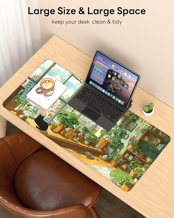 XL Gaming Mouse Pad, 31.5x17.5'' Large Desk Mat with Anti-Slip Rubber Base & Stitched Edges for Gaming, Office, Home - Greeny Cottage