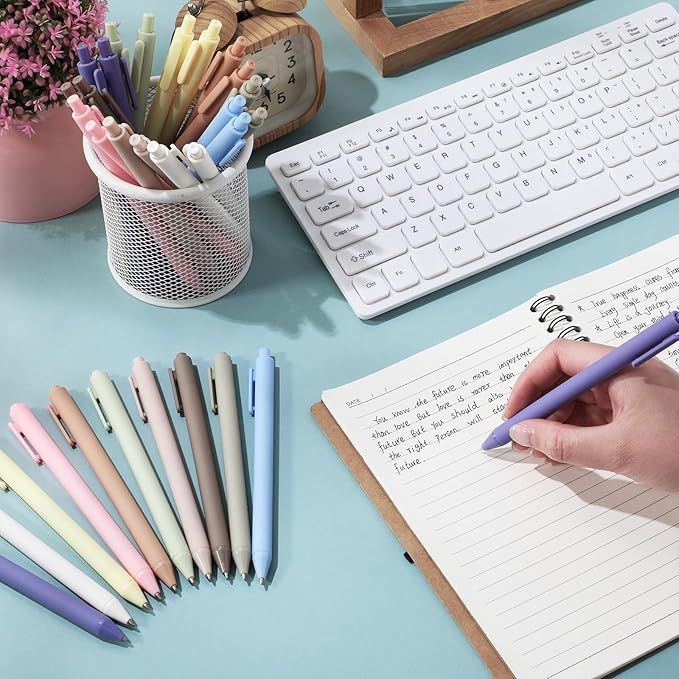 Crtiin 50 Pcs Gel Ink Pens Bulk, Black Ink 0.5mm Fine Point Retractable Pen Smooth Writing Office Supplies for Teacher Server Nurse Valentine Galentine Gift (Pastel Colors)