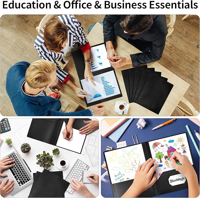 6 Pack Folders with Pockets Black, 2 Pocket Plastic Folder with Pockets for School File Folder for Documents Letter Size with Business Card Slot Back to School Office Teacher Supplies