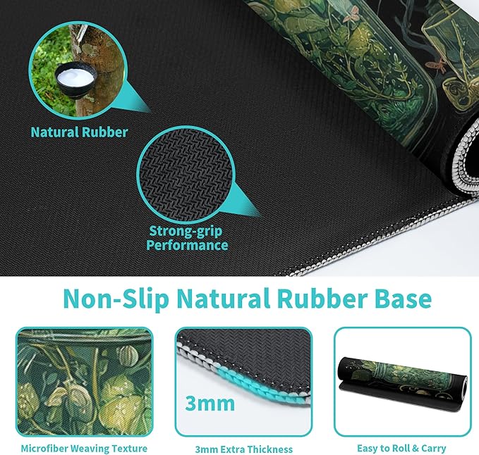 Dark Academia Gaming Mouse Pad Extra Large Mousepad Mystical Green Plant Desk Mats Japanese Full Keyboard Mat Computer Pad Desk Mat with Stitched Edges Non-Slip Desktop 31.5 x11.8 in