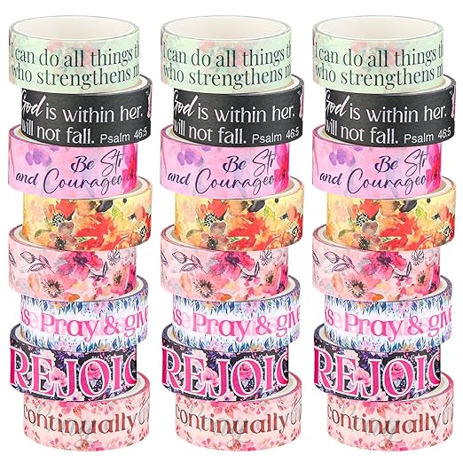 Janlaugh 24 Rolls Christian Washi Tape Gifts Bulk Religious Inspirational Scripture Supplies Bible Verse Washi Tape for Bible Journaling Study Crafting Spring Valentine's Day DIY Gifts