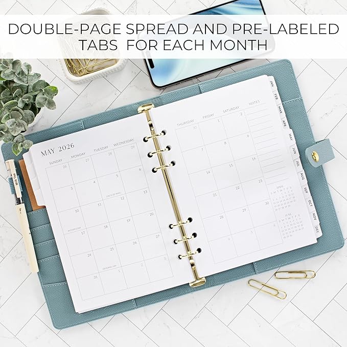 Beautiful 2026-2027 Monthly Planner Inserts for 6 Ring Binders – Durable A5 Paper Refill Set 5.7" x 8.3" - Refills Incl. Tabs & Yearly, Monthly Calendar Spreads - From December 2025 - December 2027