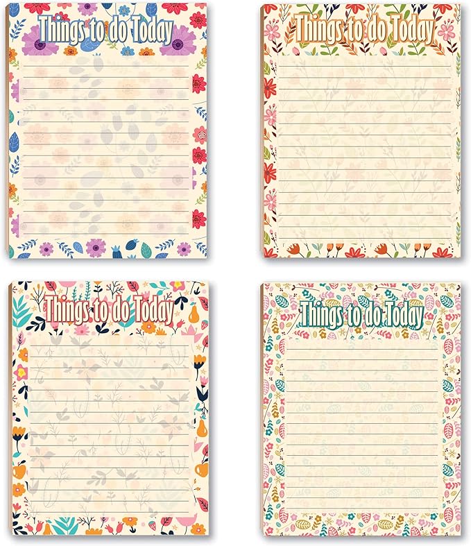 Stonehouse Collection | Floral Notepads | 4 To Do List Assorted Notepads | USA Made Blank Notepads (Floral)