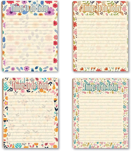Stonehouse Collection | Floral Notepads | 4 To Do List Assorted Notepads | USA Made Blank Notepads (Floral)