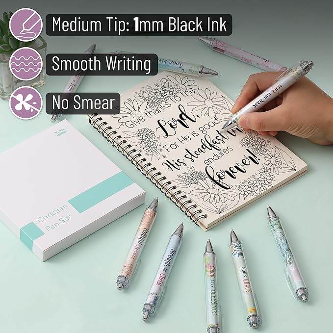 Mr. Pen- Christian Pen Set, 10 Pack, Floral Serenity, Black Ink, Bible Verse Pens for Women, No Bleed Through, Ballpoint, Inspirational