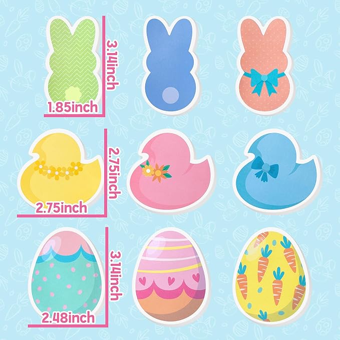 9 Packs Easter Sticky Notes Colorful Bunny Chick Egg Self-Adhesive Notepads Memo Pads Sunday School Classroom Office Stationery Supplies Spring Holiday Party Favors Basket Stuffers Gifts, 270 Sheets