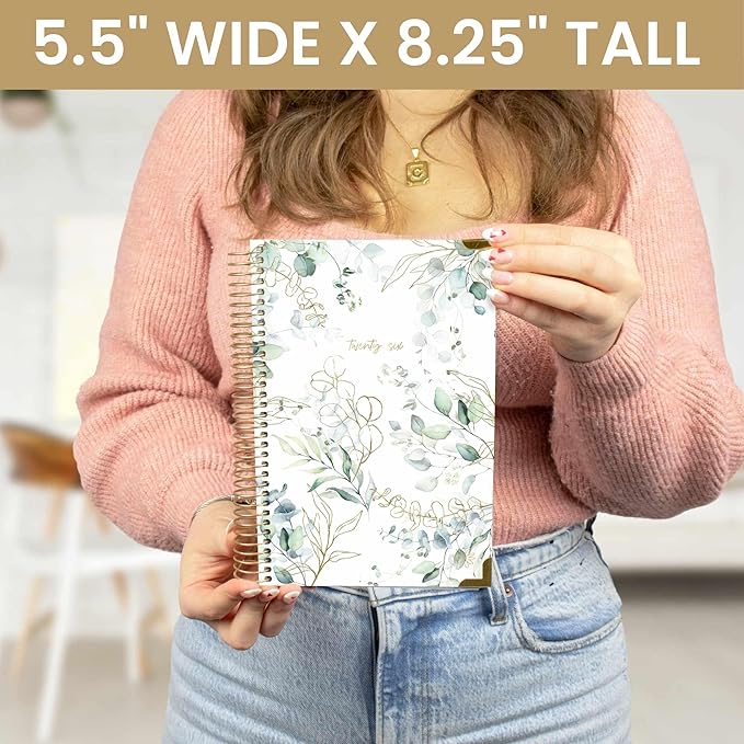 bloom daily planners HARDCOVER 2026 Planner (January to December) - A5 Task Goal Organizer - Monthly & Weekly Inspirational Agenda Book - 5.5" x 8.25" - Eucalyptus, White