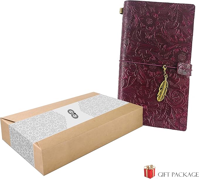 Refillable Leather Journal, Handmade Purple Leather Notebook with Bookmark for Men & Women, Vintage Leather Notepad Sketchbook Perfect for Writing, Gifts, Travelers (Purple, Standard)