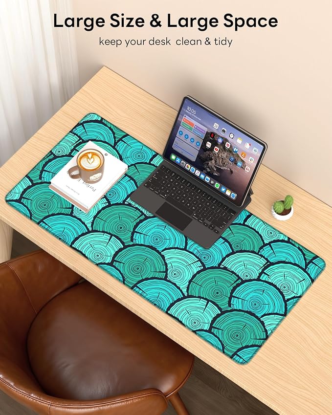 XL Gaming Mouse Pad, 31.5x17.5'' Large Desk Mat with Anti-Slip Rubber Base & Stitched Edges for Gaming, Office, Home - Annual Rings