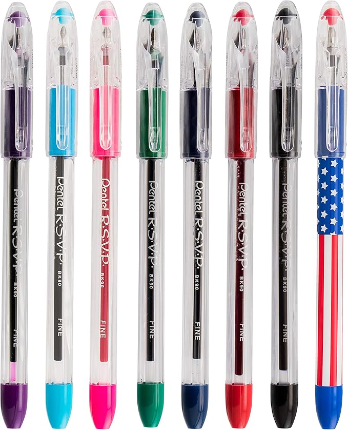 Pentel RSVP Ballpoint Pen, (0.7mm), Fine Line, Violet Ink (BK90BP2V) (Pack of 1, 2 Count Total)