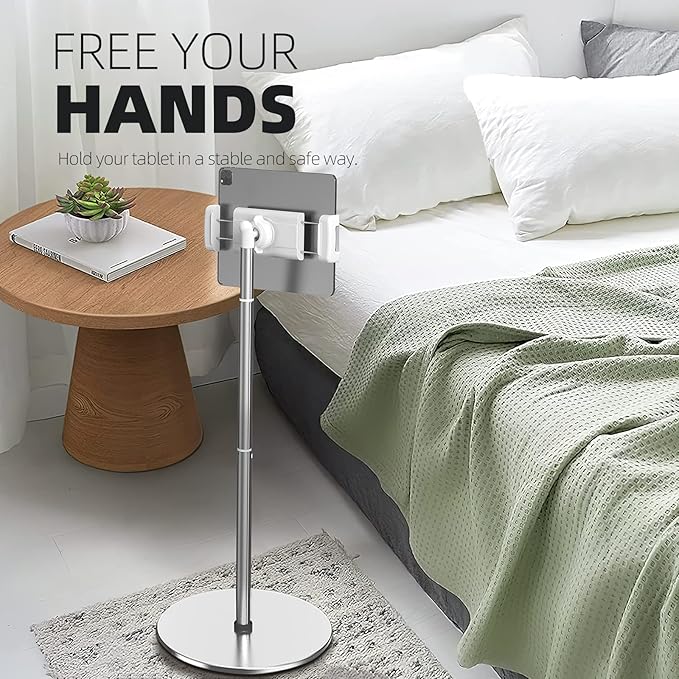 OATSBASF iPad Stand Floor, Heavy-Duty 66.1" Height-Adjustable Tablet Floor Stand - Overhead Bed Phone & Tablet Holder Fits 4.7-12.9" iPad Pro/Air/Mini, Kindle & Cell Phones