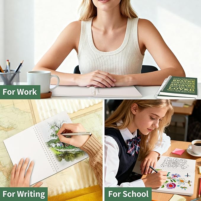 2Pcs Blank Spiral Notebook,Inspirational Gifts A5 Hardcover Sketch Book,Art Sketchbook for Drawing, Unlined, Plain Sketch Book for Women Men Work Writing,160 Pages (2, Blank Page Dark Green)